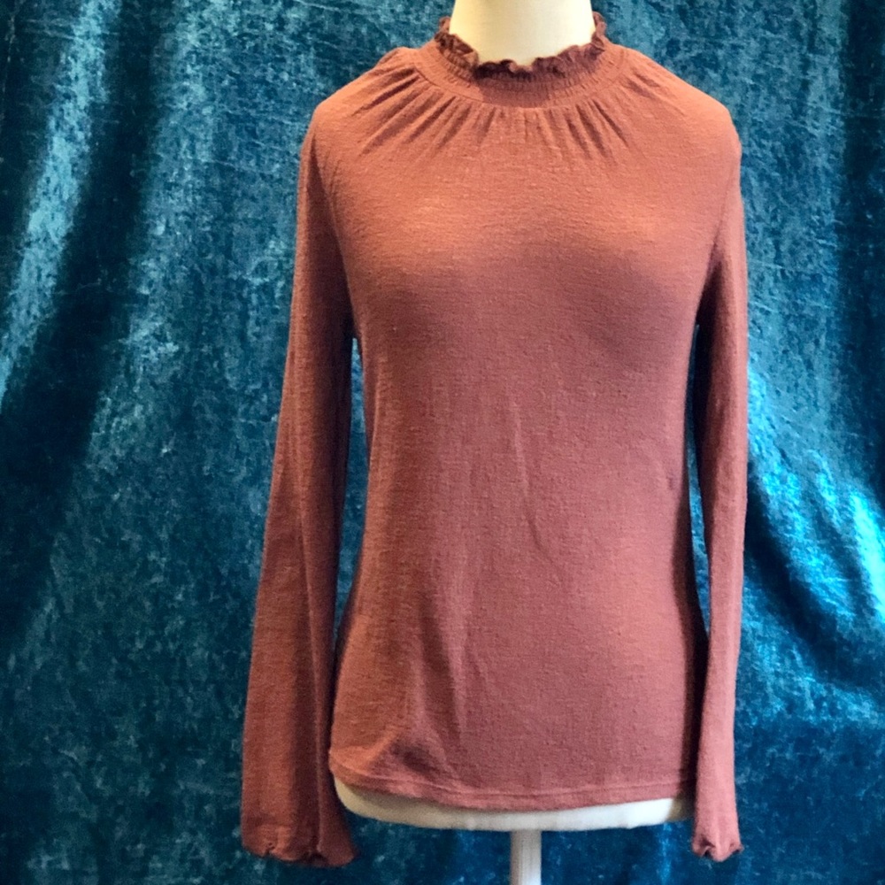Madewell Texture & Thread Ruffled Mockneck Rust Top - Picture 4 of 7